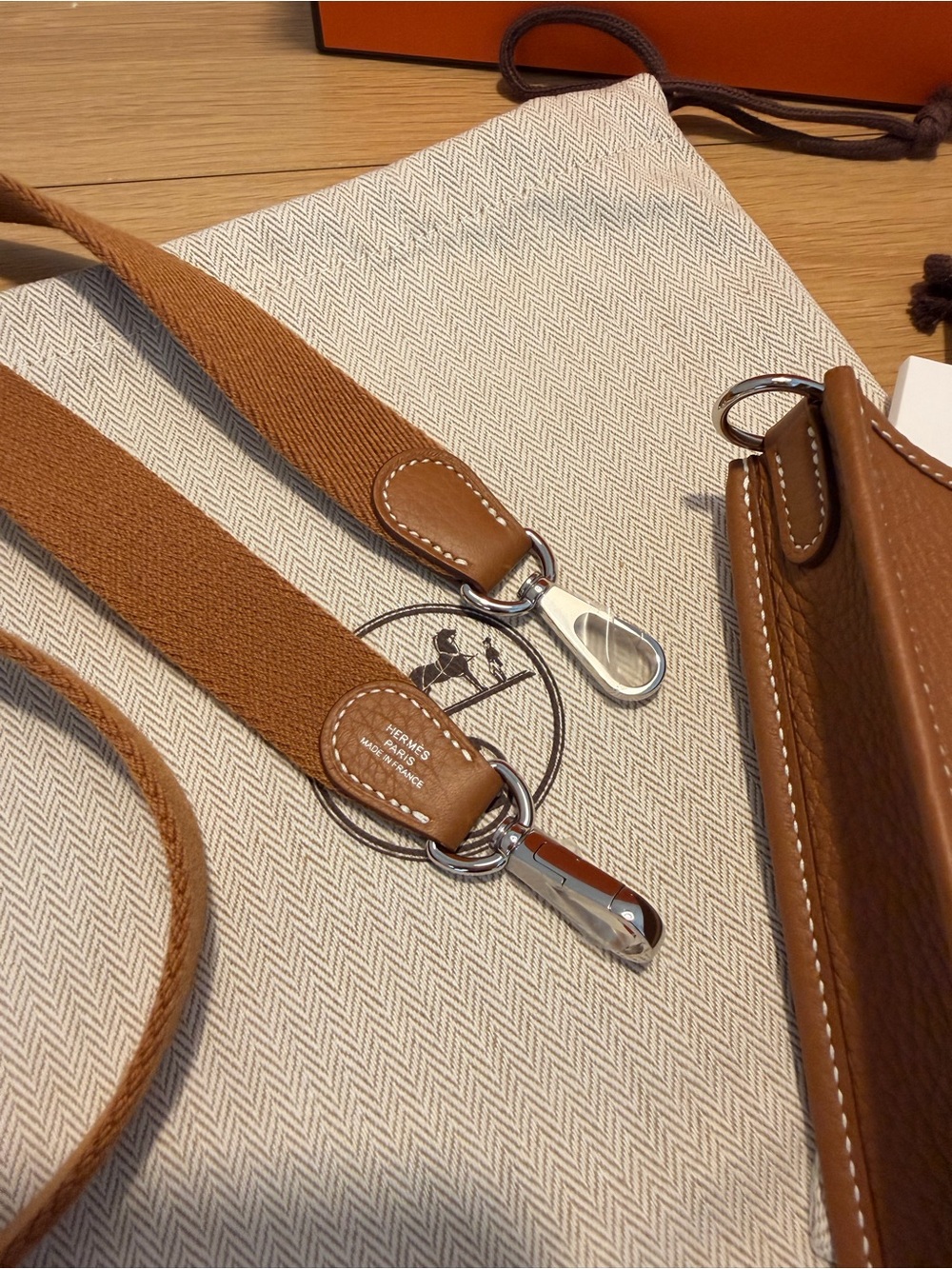 NWT Hermes Evelyne TPM Mini Messenger Bag in Gold Brown with Palladium Hardware - Picture 10 of 12